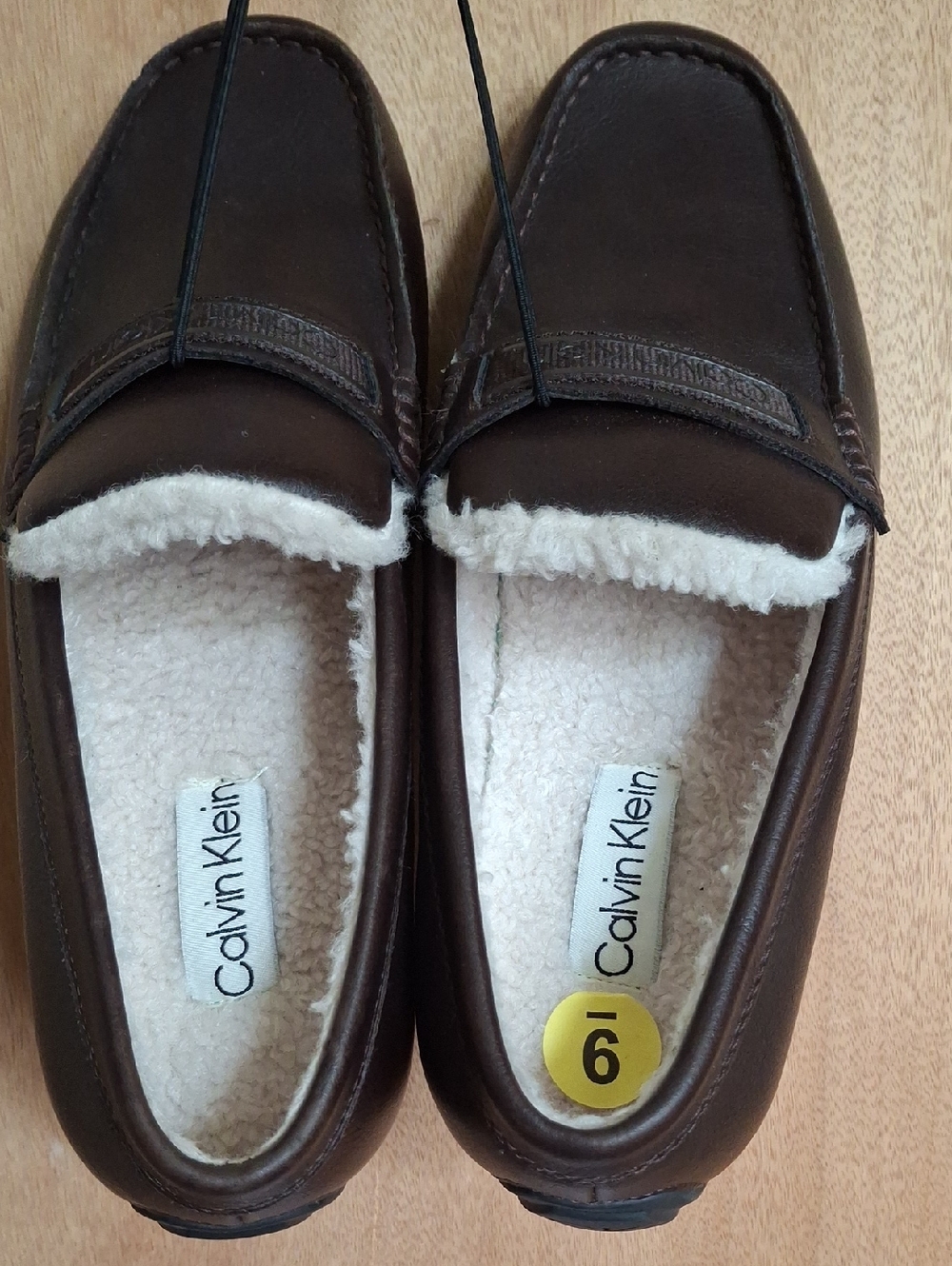 Calvin Klein Brown Moccasin Slippers with Cream Lining